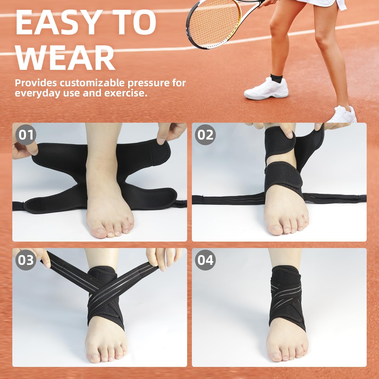 1 PCS Compression Ankle Brace Women Men Adjustable Wrap Stabilizer Medium Black