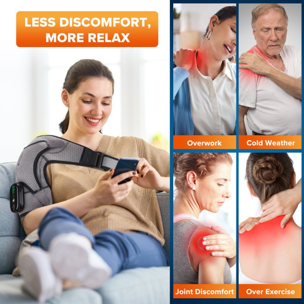 Heated Vibration Shoulder Massager Wrap Rotator Cuff Brace Pain Relief Electric