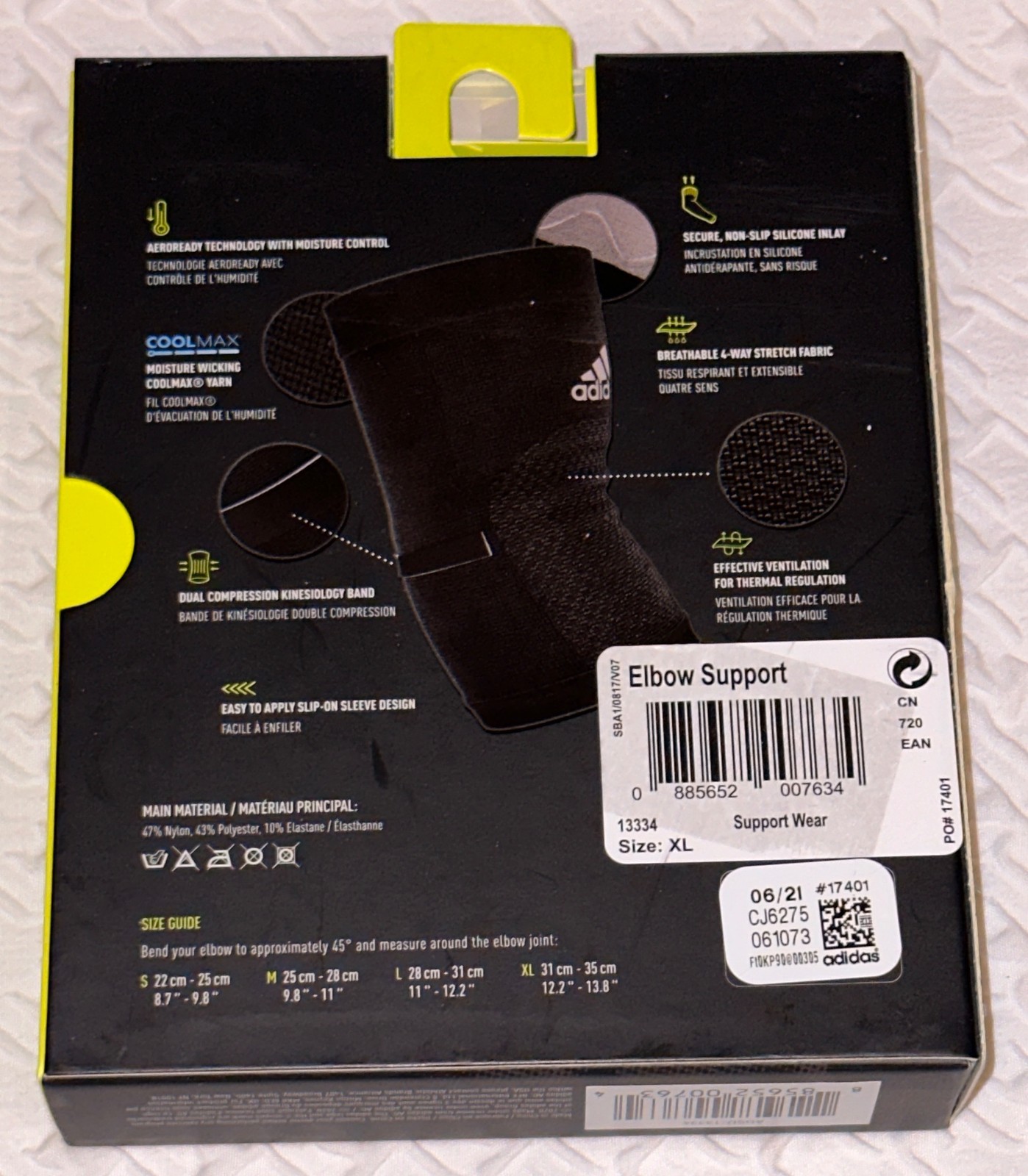 ADIDAS Performance Knit Black Elbow Support NEW Mens Unisex Sz L fits 11-12.2″