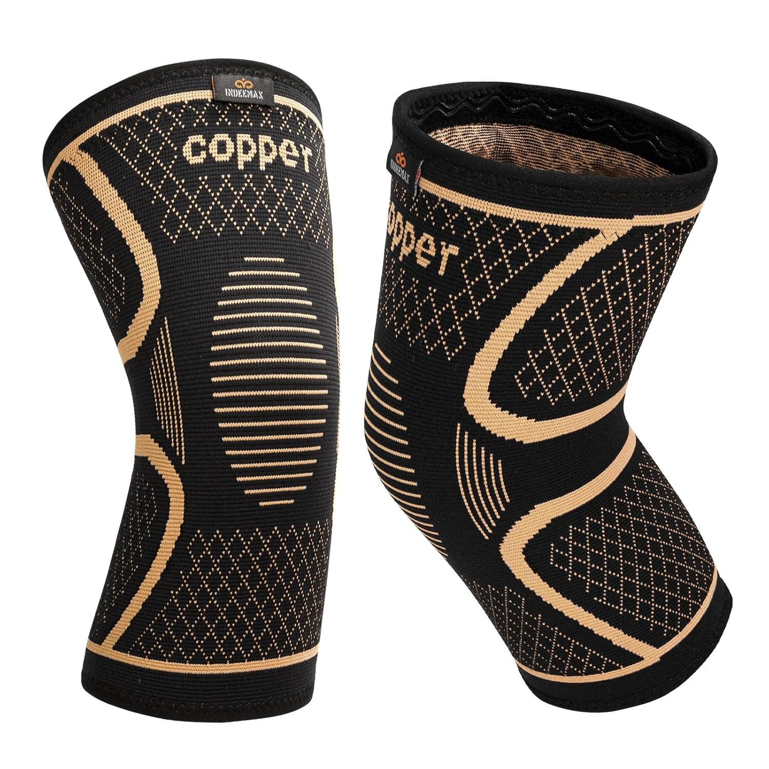 Copper Knee Brace for Women Men 2 Pack, Knee Compression Sleeve for Knee Pain, A