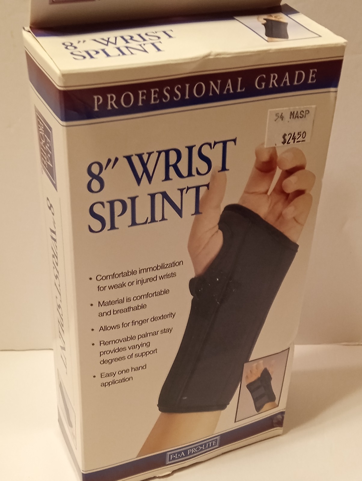 FLA Pro-Lite 8″ Wrist Splint/Brace Black Right Hand X-Small Support Guard NIP