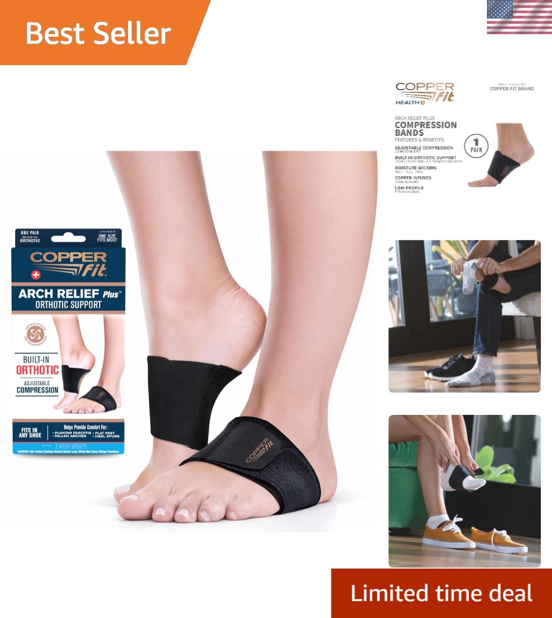 Health Arch Relief Plus Wraps in Black – Lightweight, Adjustable, Odor-Resistant