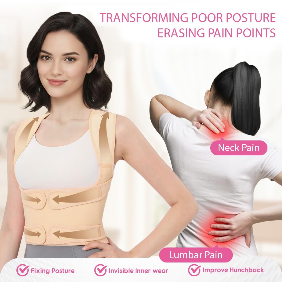 HUENIMY Posture Corrector Full Back Brace Adjustable Back Support – Beige Small
