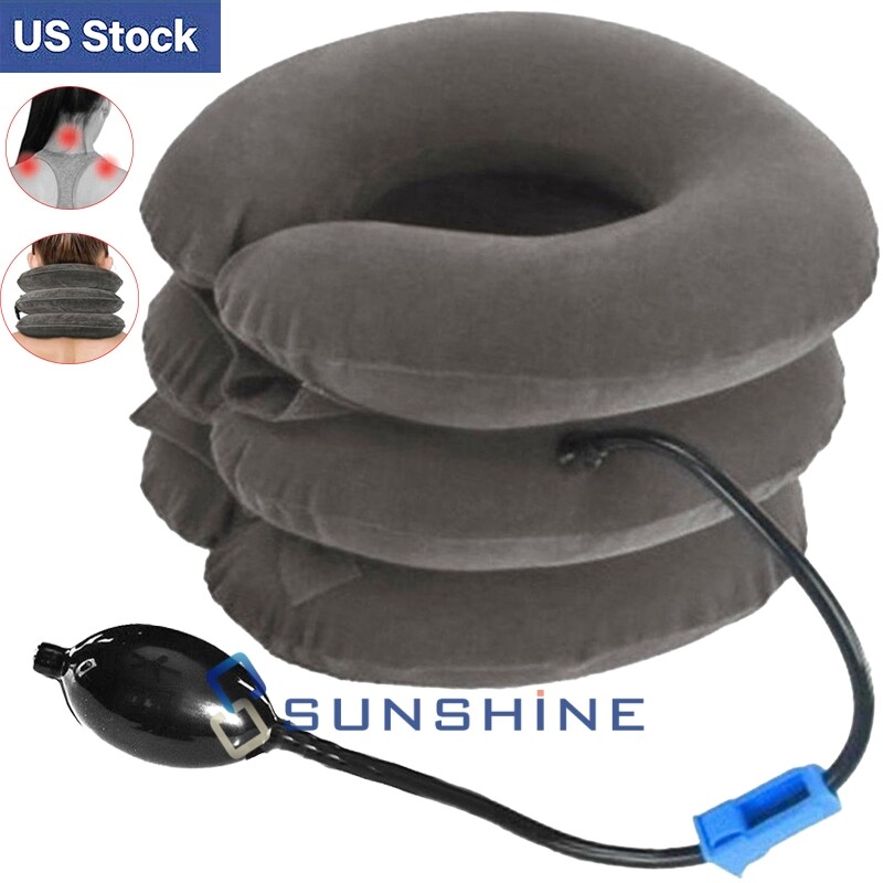 Inflatable Air Travel Cervical Neck Collar Traction Pillow Pain Relief Soft Pump