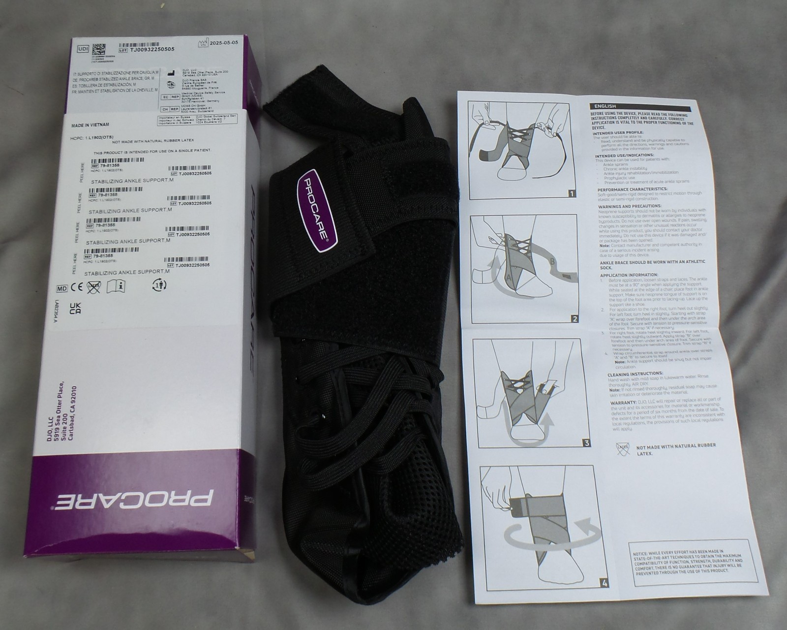 Procare Stabilizing Ankle Lacing Support, Medium, Black, Right or Left #79-81355