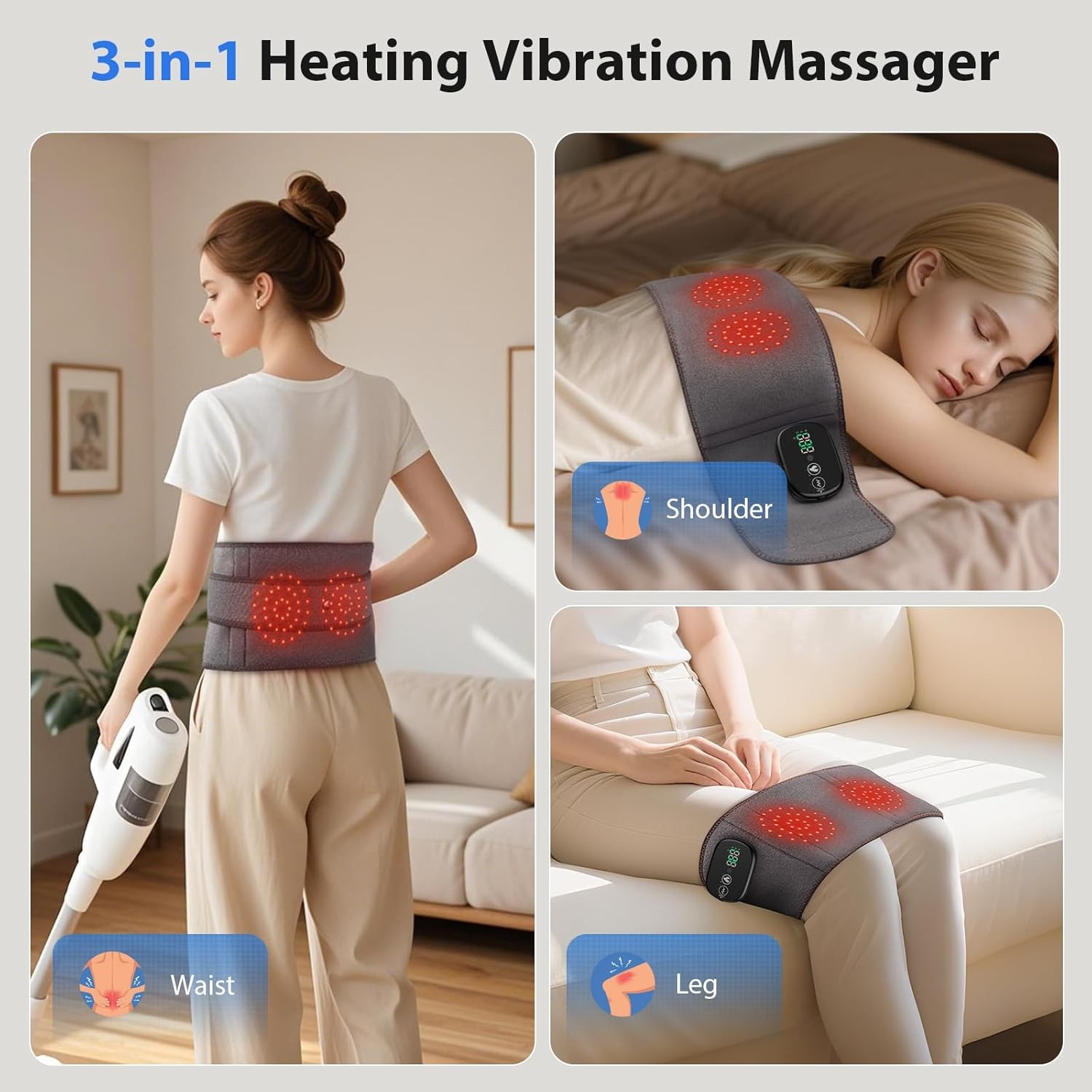 Red Light Therapy Massage Belt Electric Heated with Back Support Waist Vibration