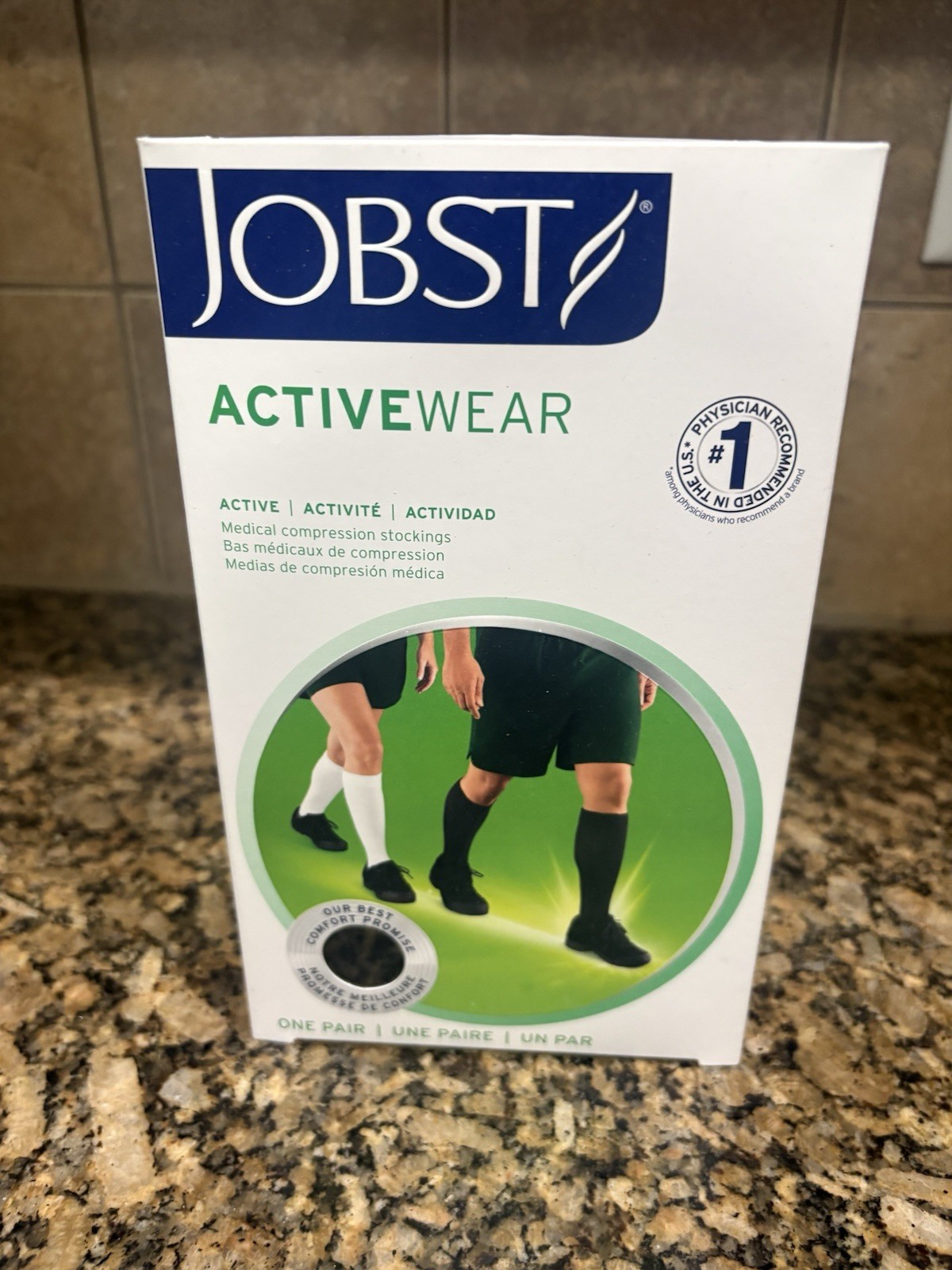 Jobst ActiveWear 15-20 mmHg Firm Compression L Black Knee Highs Stocking (New)