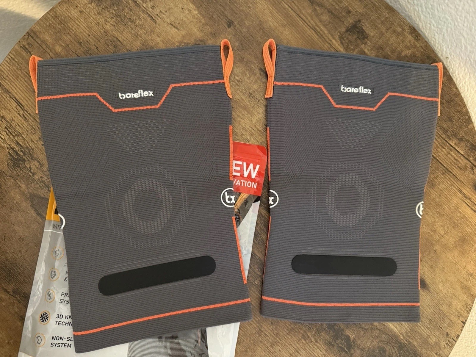 bareflex Elite Knee Brace Pair XL Gray/Orange Knee Support Compression