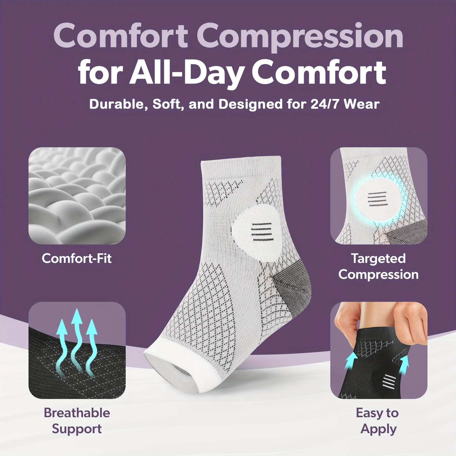 1Pair Ankle Compression Socks,Compression Foot Sleeves with Arch And Ankle.