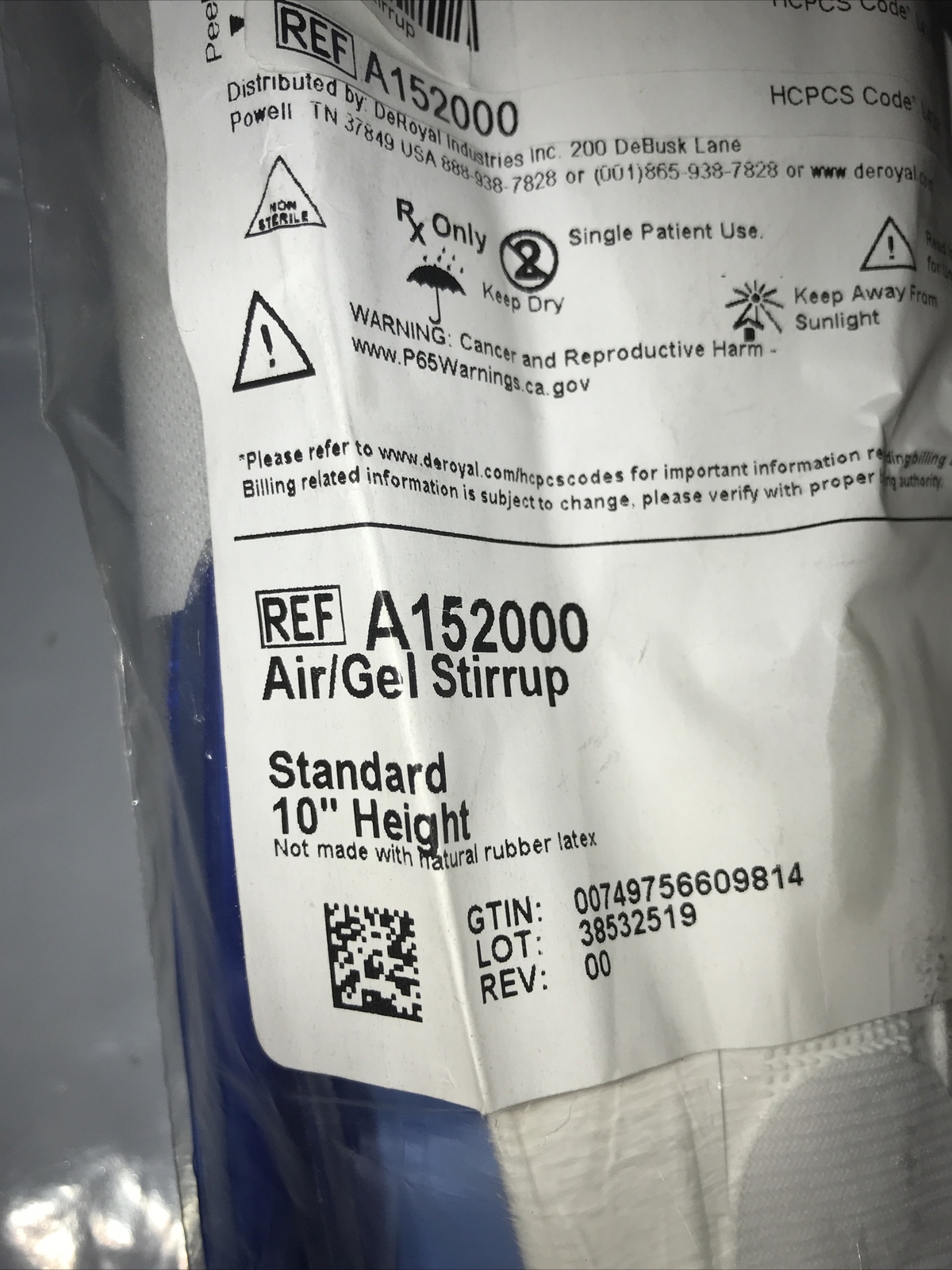 DeRoyal Air Ankle Stirrup Ankle Brace NEW. This Is Air/Gel Standard 10” A152000