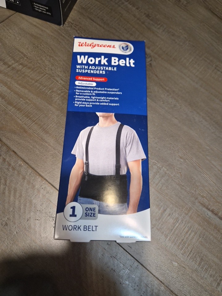 Walgreens Back Work Belt w/Adjustable Suspenders Advanced Support 1 Size
