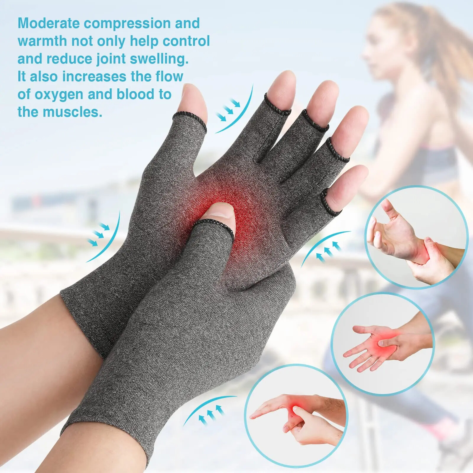 2 Pair Unisex Arthritis Compression Gloves Relieve Muscle Pain Fingerless Gloves