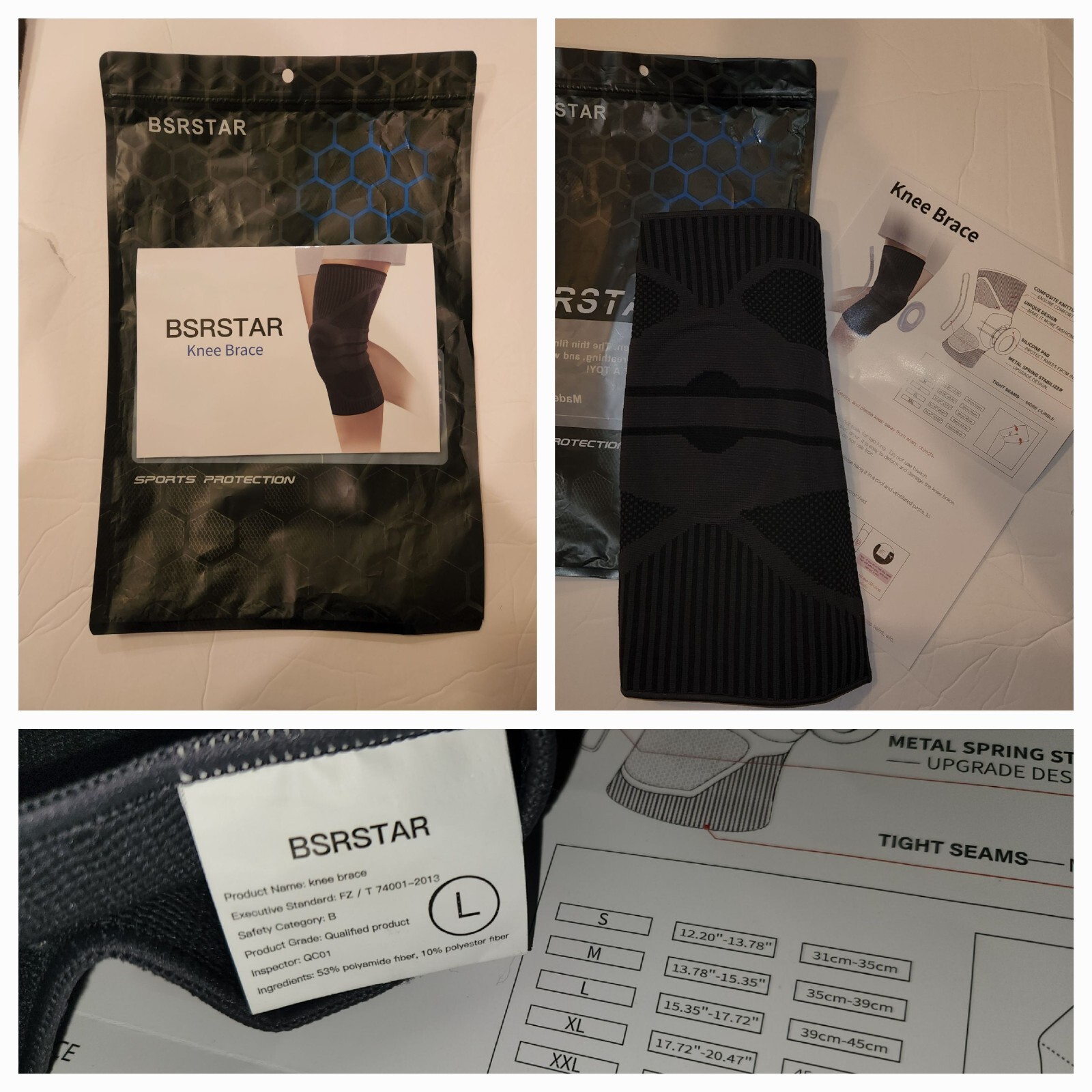 BSRSTAR Knee Brace Sports Protection Series Joint Pain Relief Size L Black NEW