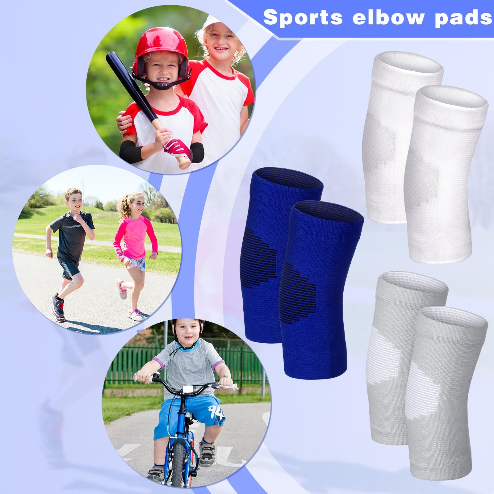 4 Pairs Kids Elbow Brace Compression Arm Sleeve Knit Guard Gym Protector