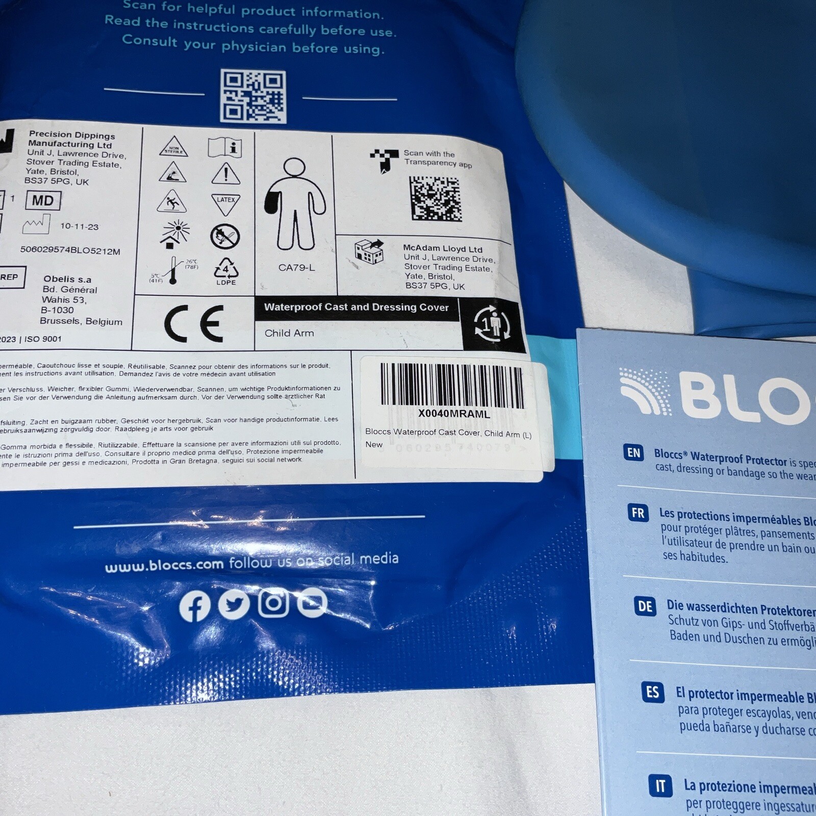Bloccs Waterproof Cast & Dressing Cover Child Full Arm Sz Large Brand New Works