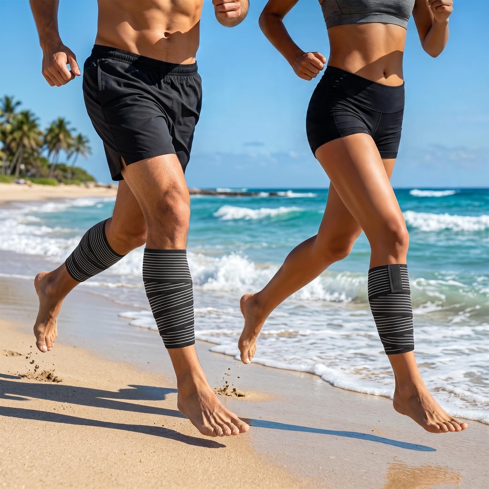 Gemoioio 2Pcs Hamstring & Thigh Compression Wraps, Adjustable Black