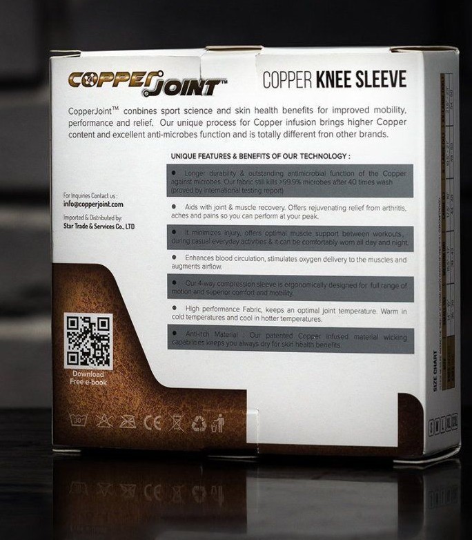 CopperJoint Copper Knee Sleeve, #1 Compression Fit Support Recovery Brace S-XXL