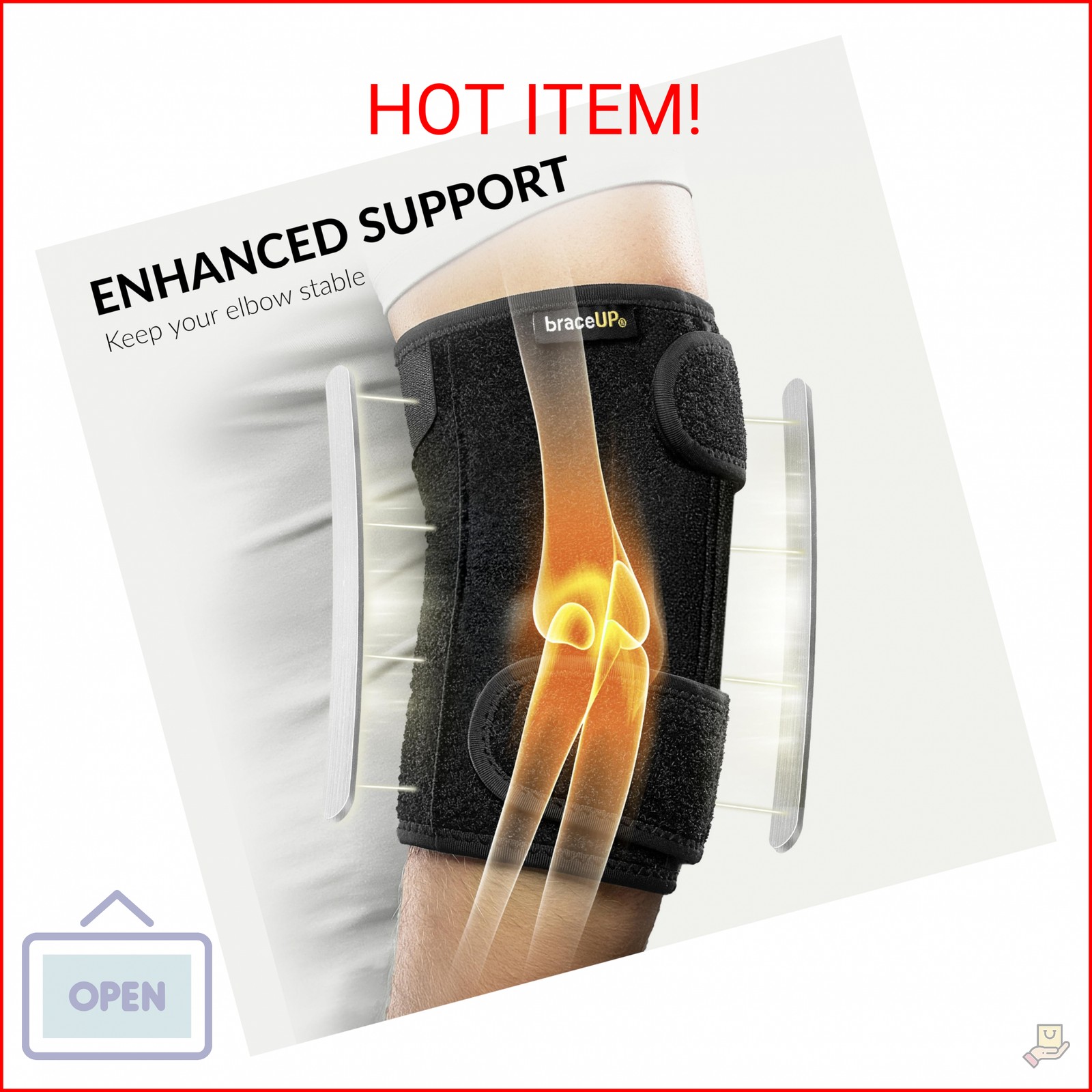 BraceUP Elbow Brace with Metal Splints – Adjustable Support for Cubital Tunnel S