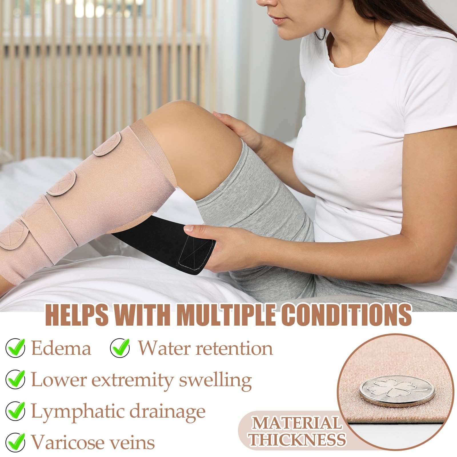 3 Pairs Lymphedema Compression Leg Wraps Adjustable Lower Leg Cover up Medica…