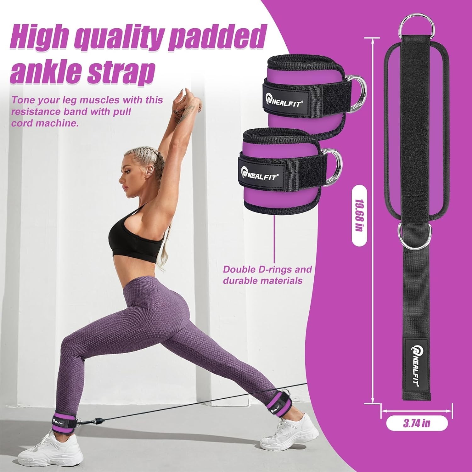 Ankle Strap Cuffs for Cable Machines – Purple, 2 Pack for Glute Workouts