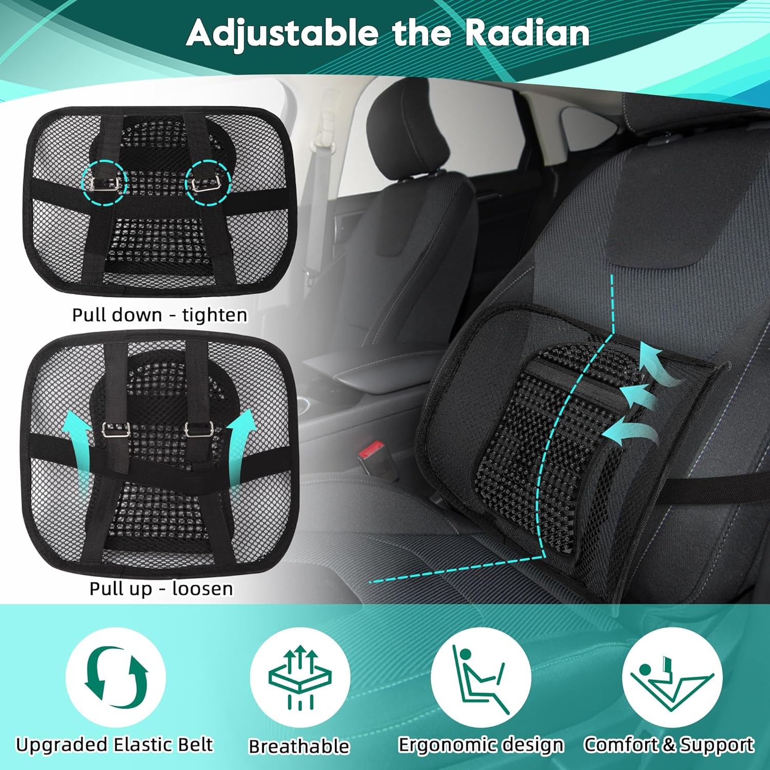 Mesh Lumbar Support for Office Chair and Car Seat | 12 x 16 Inch Breathable
