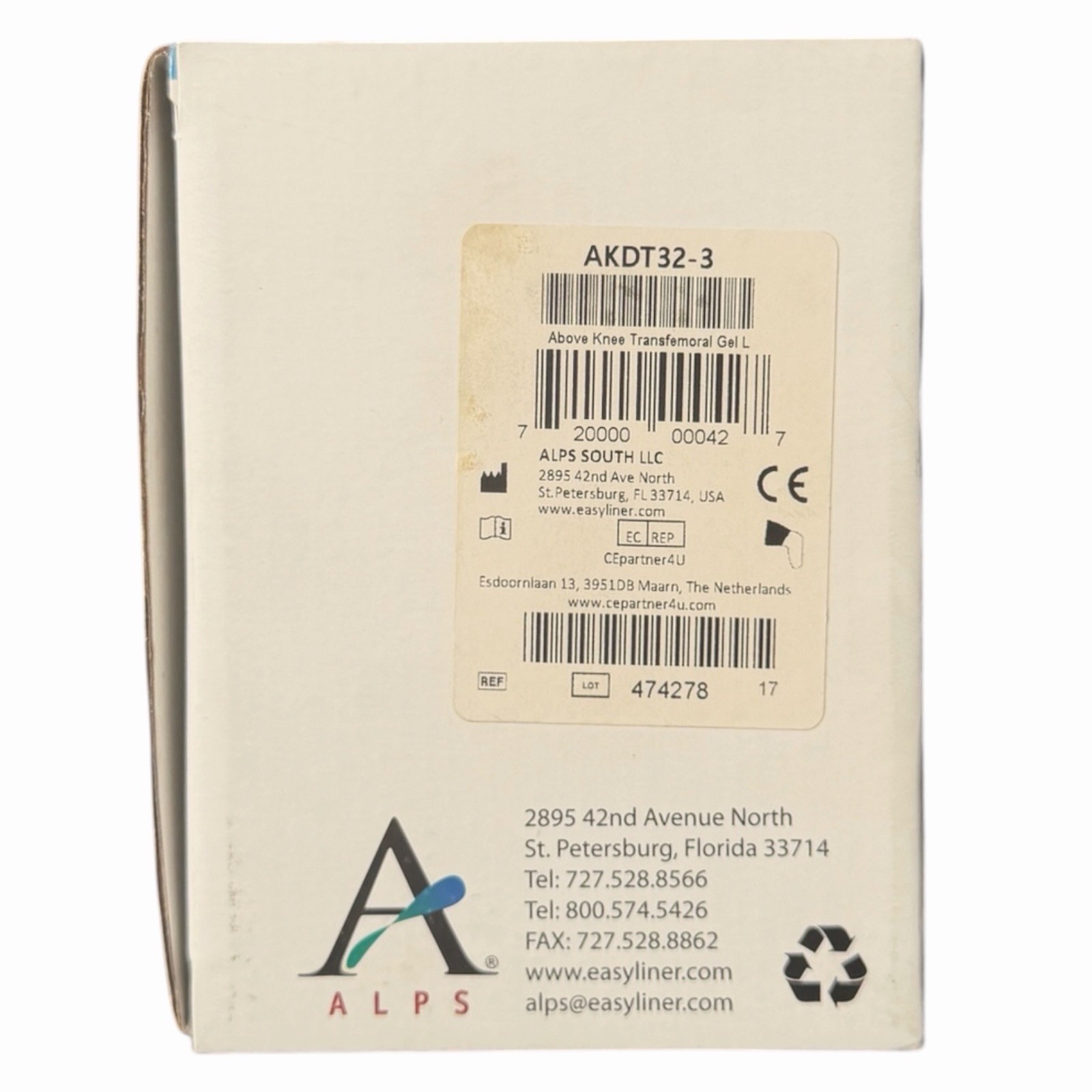 ALPS AKDT32-3 Above Knee Transfemoral Gel Locking Prosthetic Liner Size 32