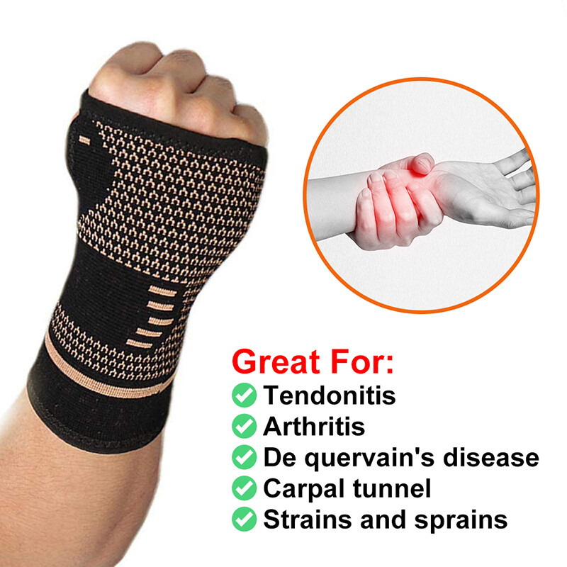 Copper Wrist Brace Support Sprain Carpal Tunnel Arthritis Compression Sleeve US