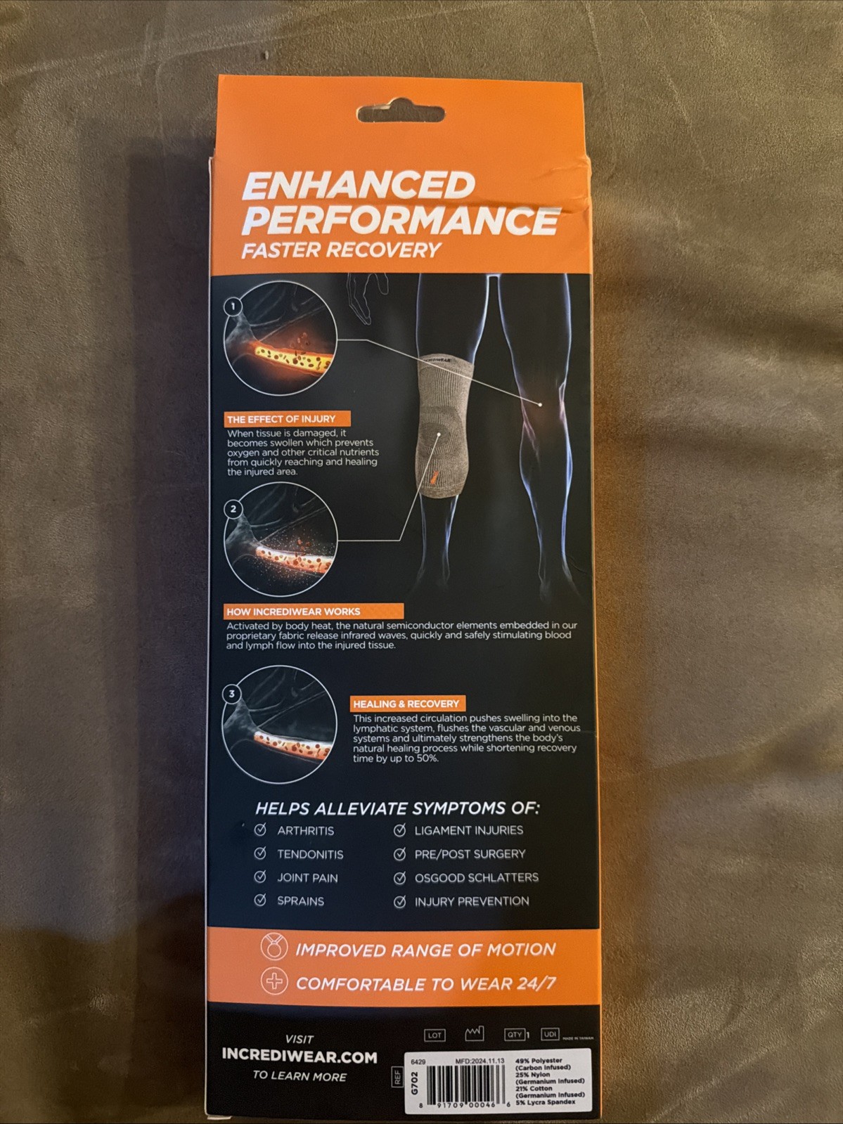 Incrediwear – Incredibrace Knee Brace Sleeve Medium Grey Gray NEW