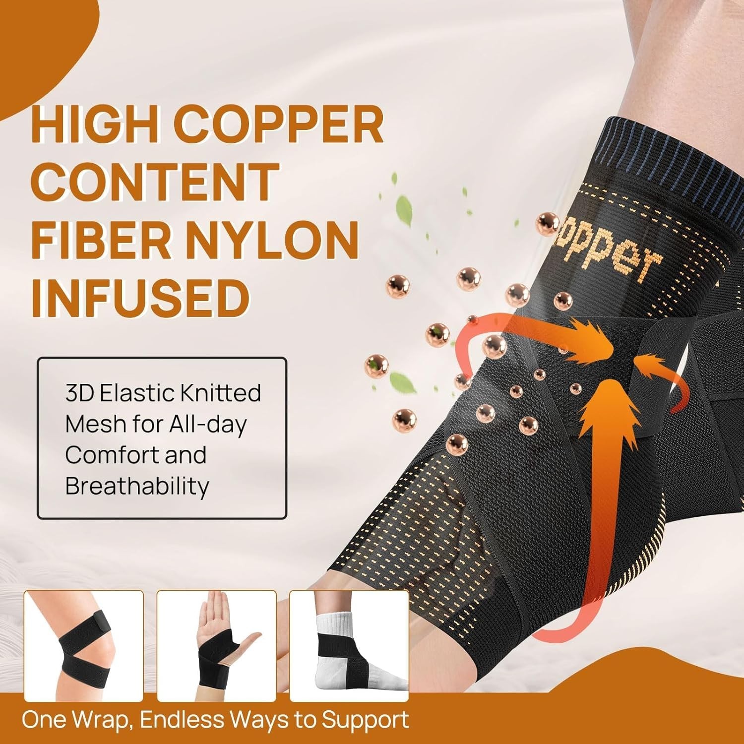 All-Day Adjustable Copper Ankle Support – Ideal for Sprains & Plantar Fasciitis
