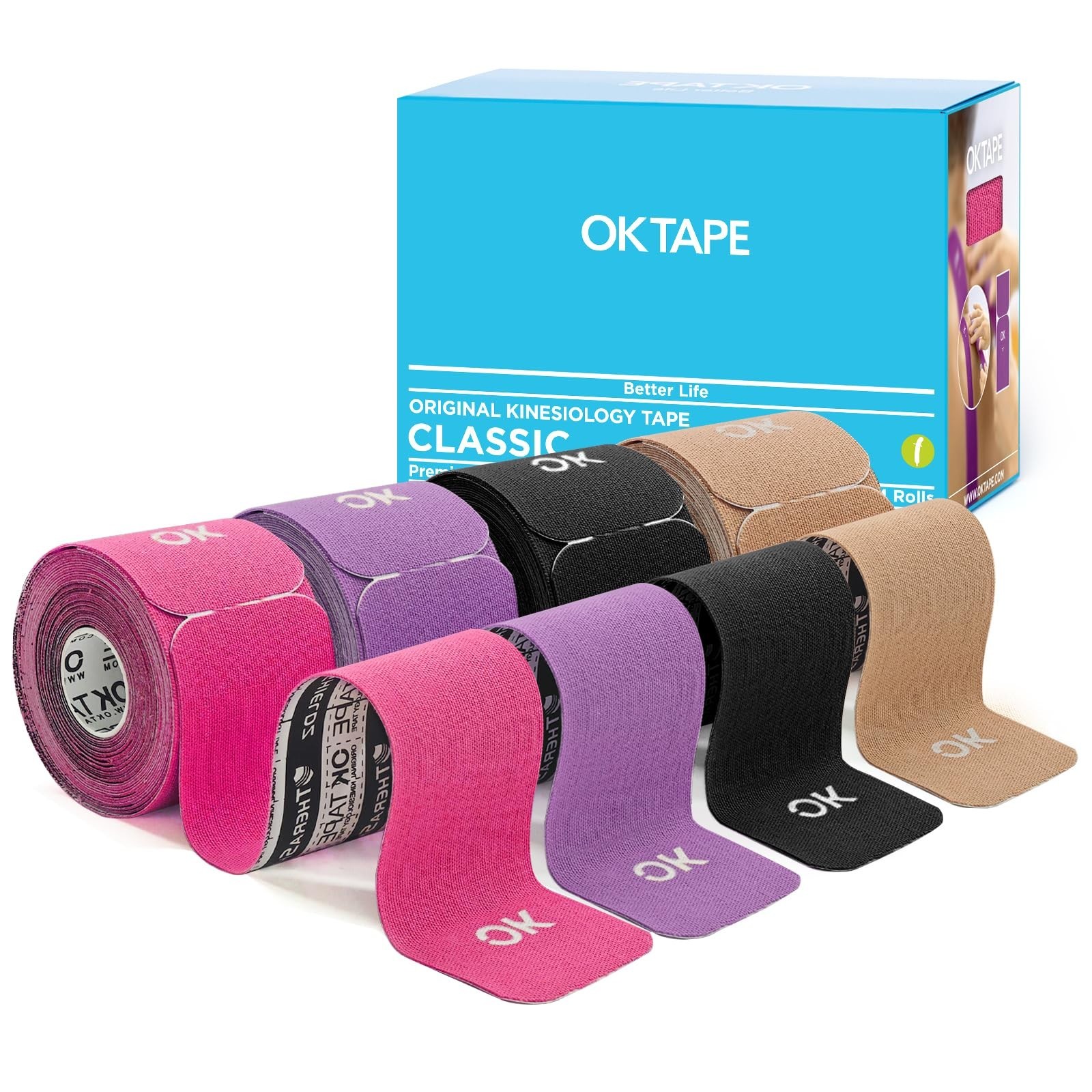 Kinesiology Tape 4 Rolls Precut Cotton Elastic Athletic Tape, Latex Free, 2in x