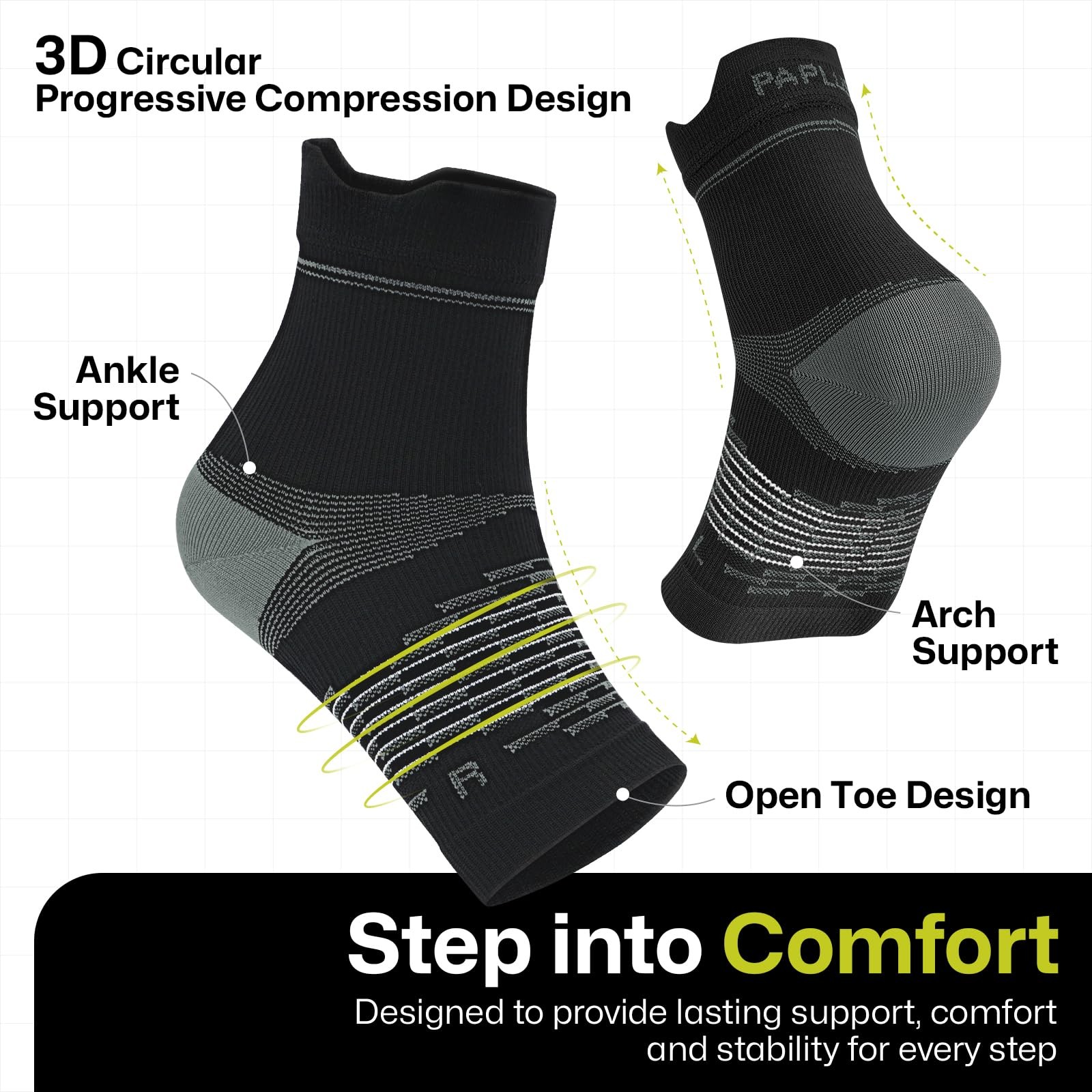 3 Pairs Plantar Fasciitis Socks Ankle Compression Sleeve Sprain Foot Brace