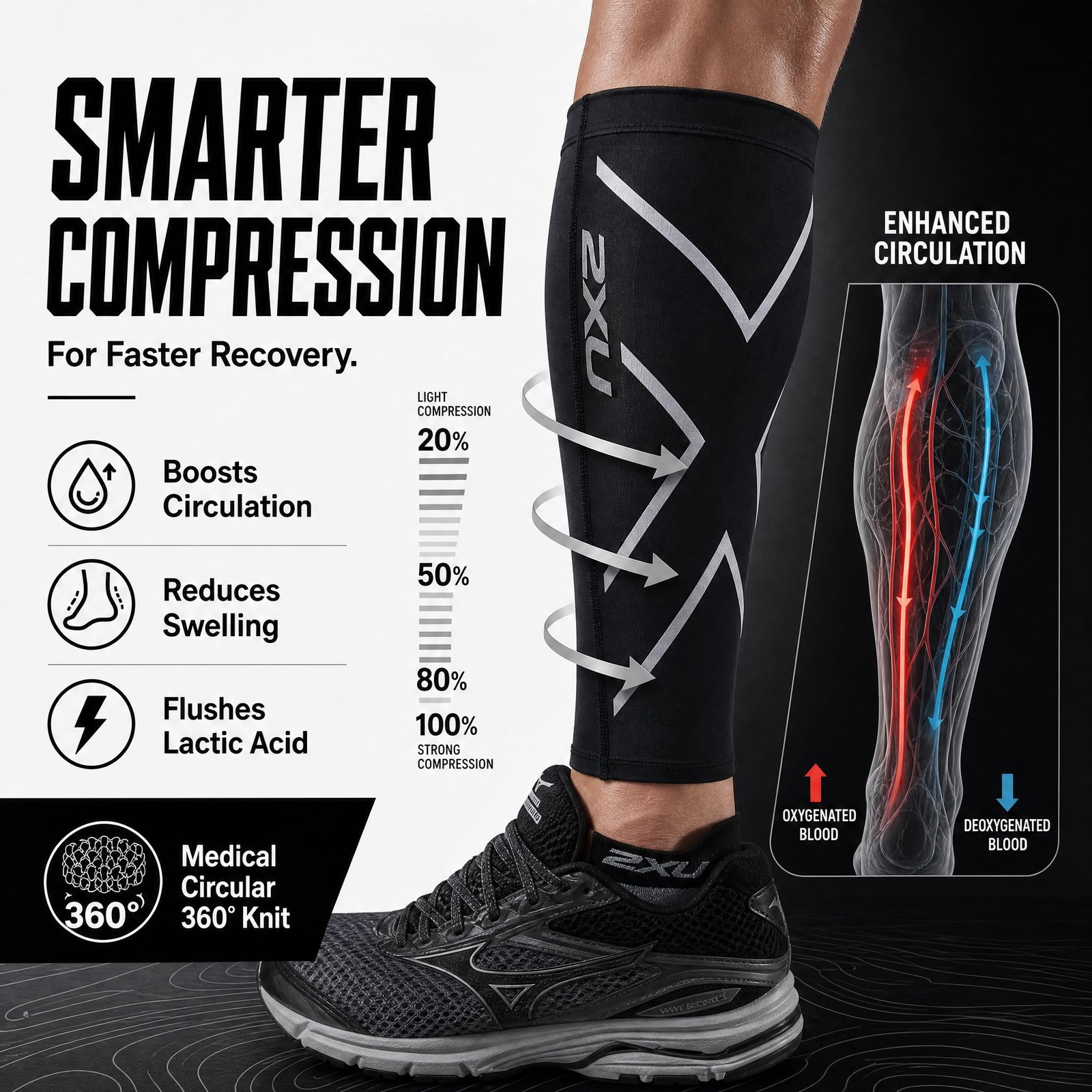Compression Calf Guards, Black/Black, Small