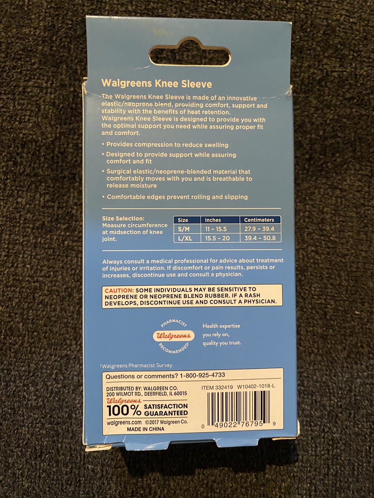 NIB Walgreen’s Compression Moderate Support Knee L-XL Sleeve