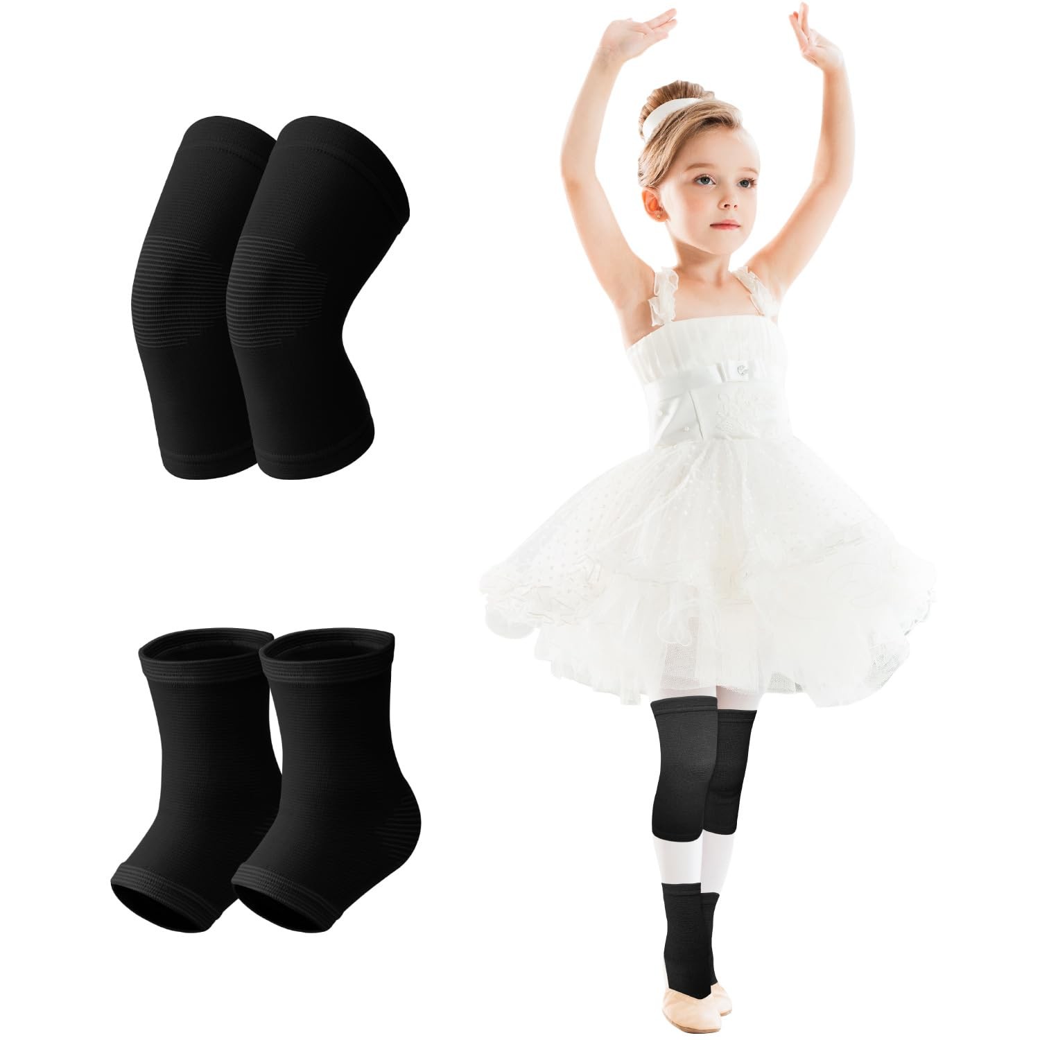 2 Pairs Black M Kids Compression Knee Braces Ankle Supports Non Slip Boys Girls