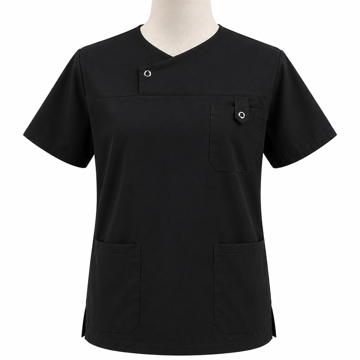 Men’s Medical Scrub Top Round Neck Metal Snap Buttons Medical Uniform Top