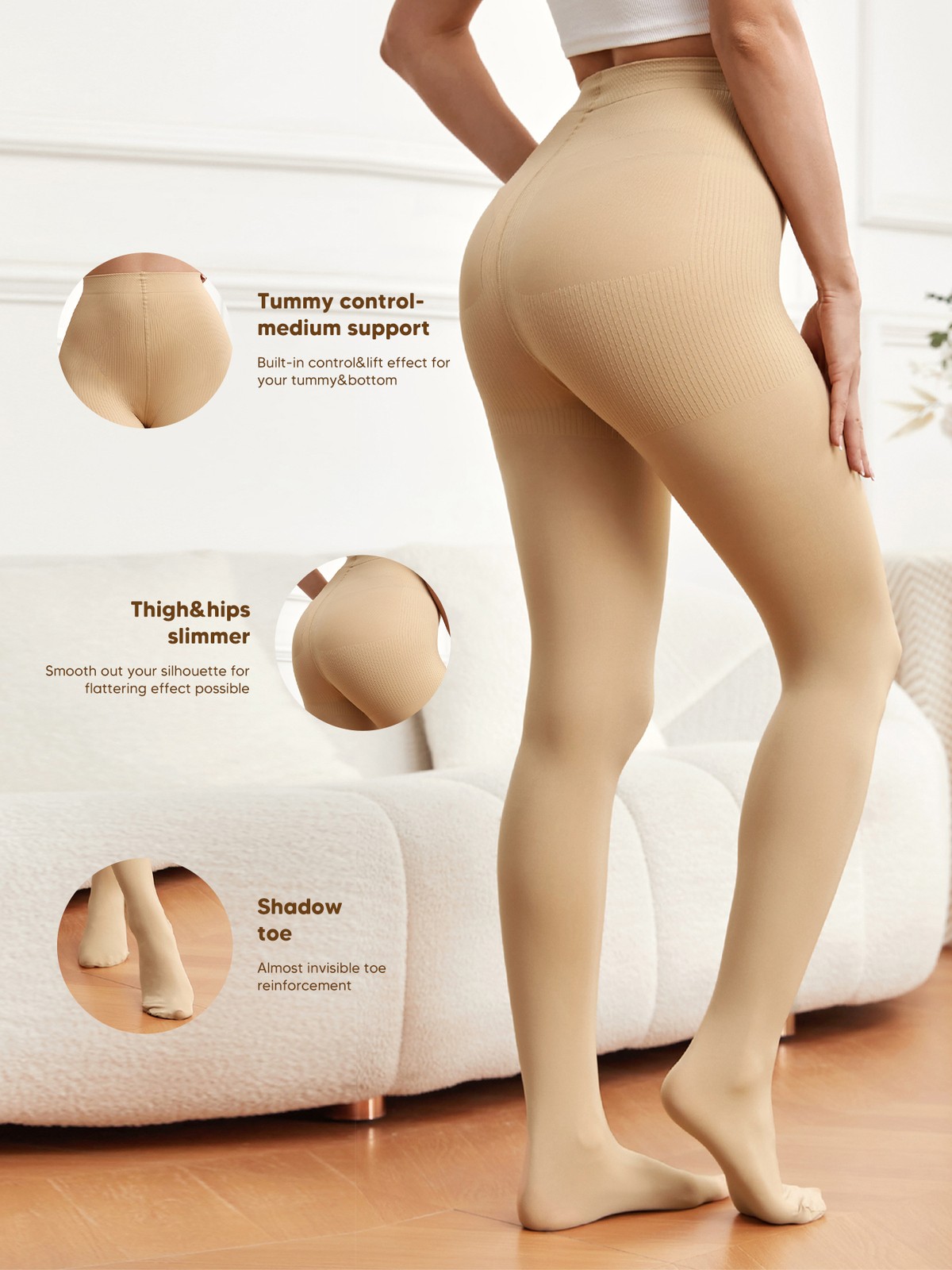 Women Compression Pantyhose Shaping Tights 15-20mmHg Support Opaque Stockings