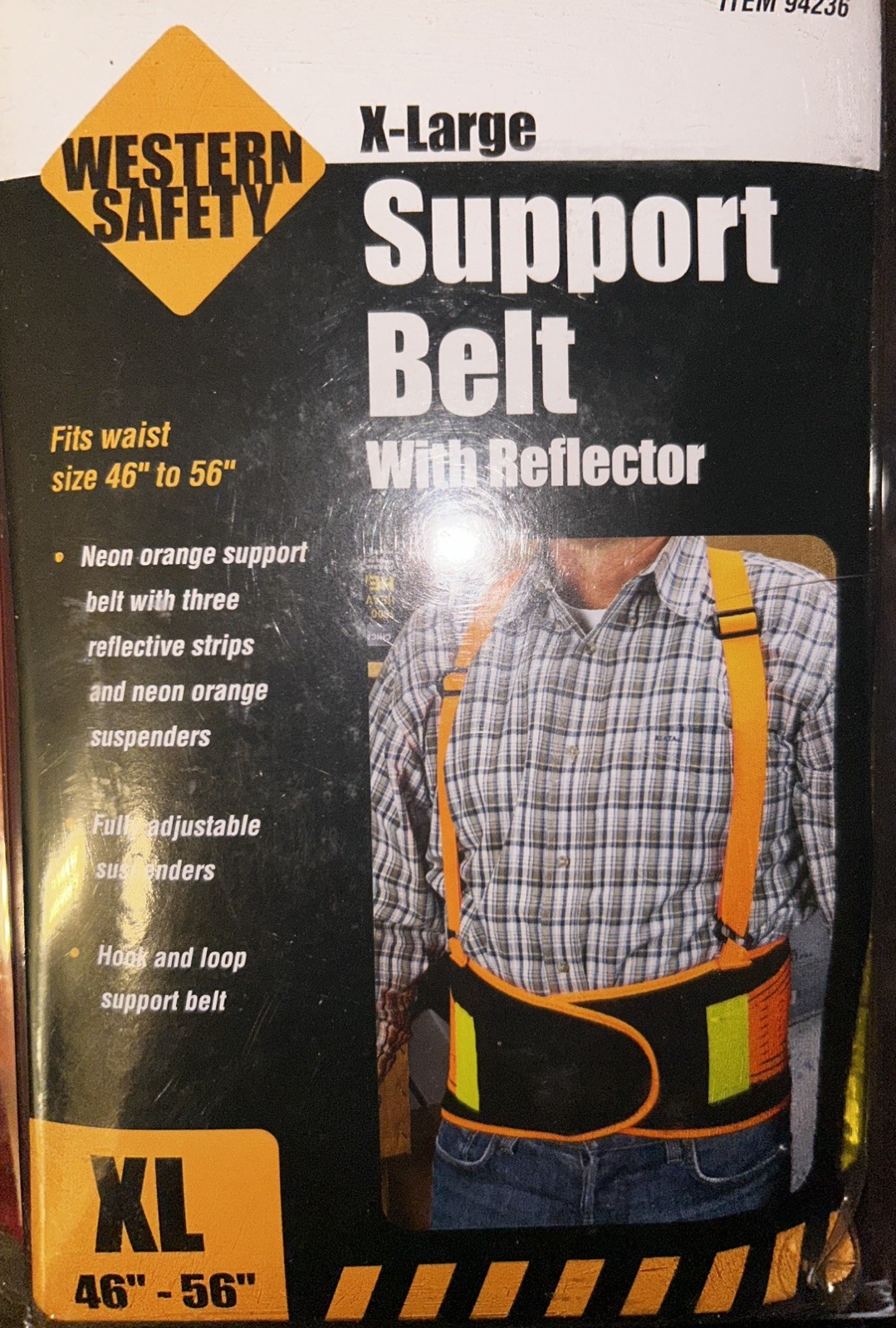 NEW ~ Western Safety Back Support Belt – Neon Orange with Reflector – Size XL