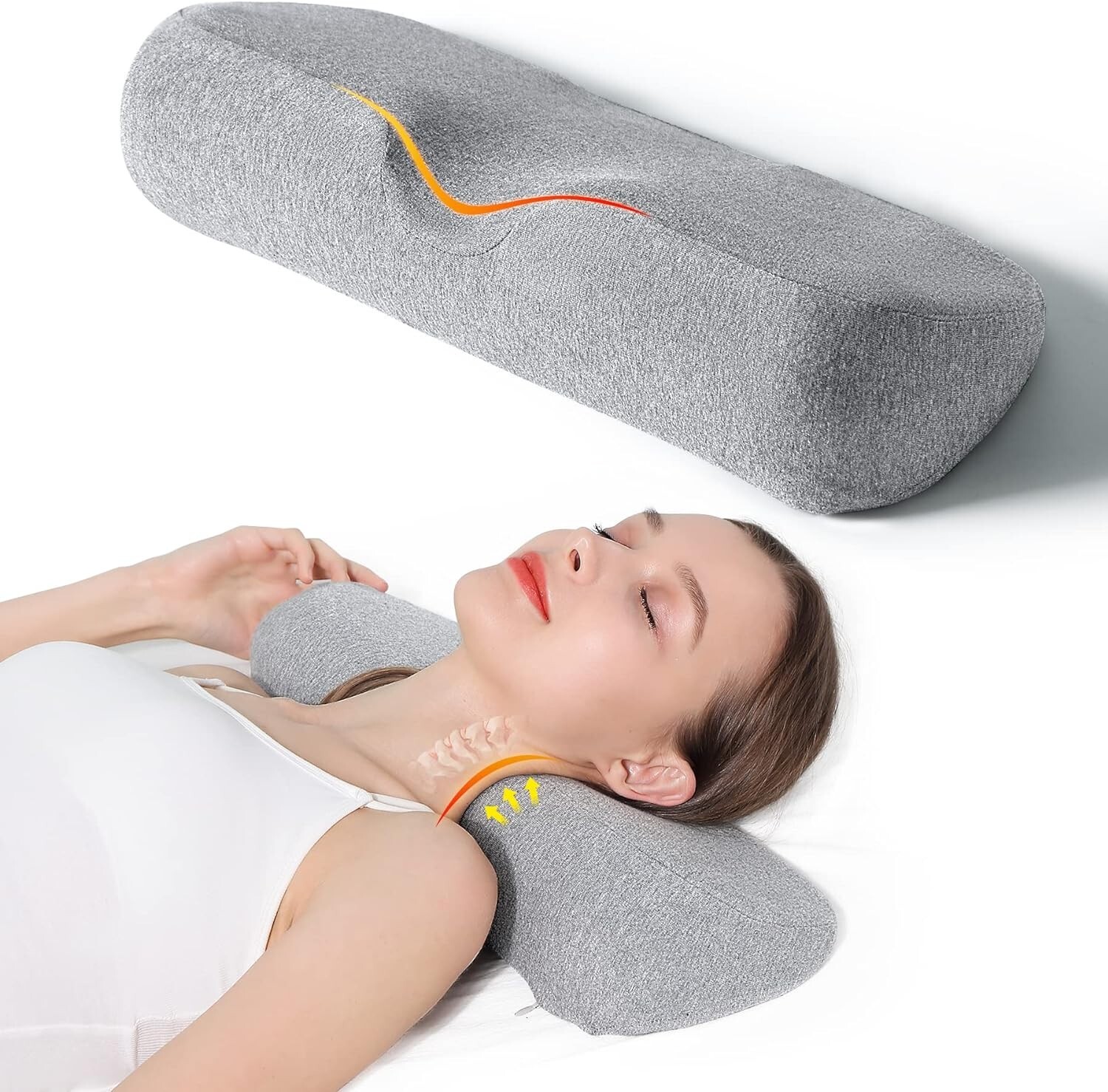 High-Density Memory Foam Cervical Neck Pillow for Pain Relief – Light Grey