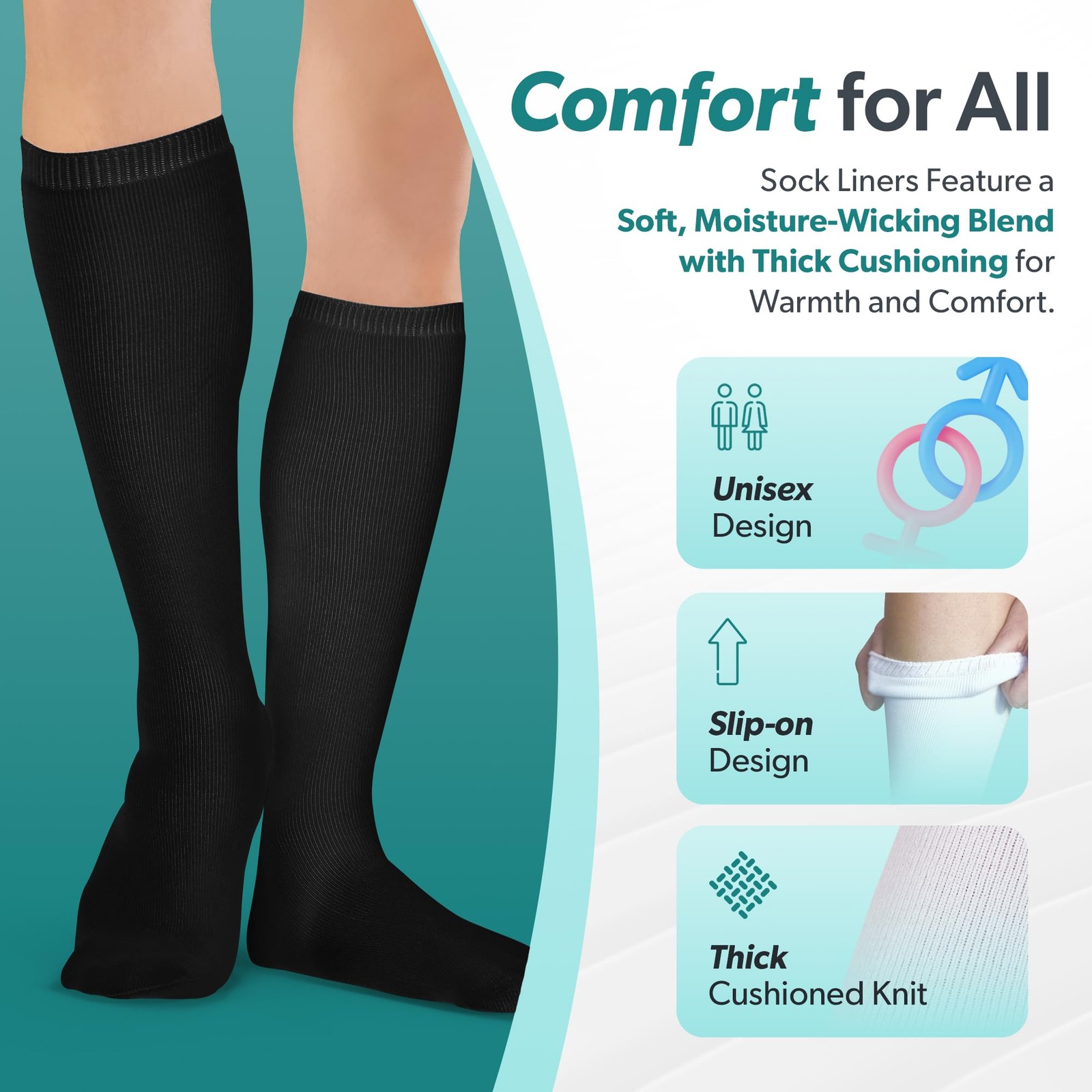 BraceAbility Walking Boot Sock Liners – (1 Universal – Tall – 1 Pair, White