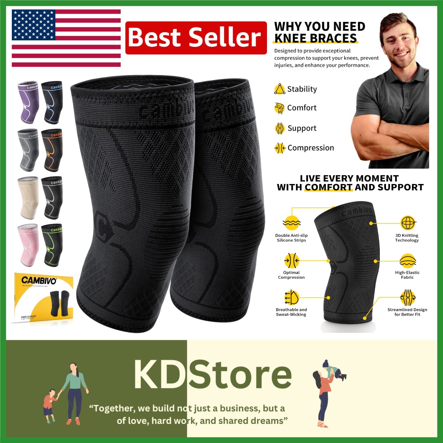 Breathable Non-Slip Knee Braces for Pain Relief – Ideal for Sports & Daily Wear
