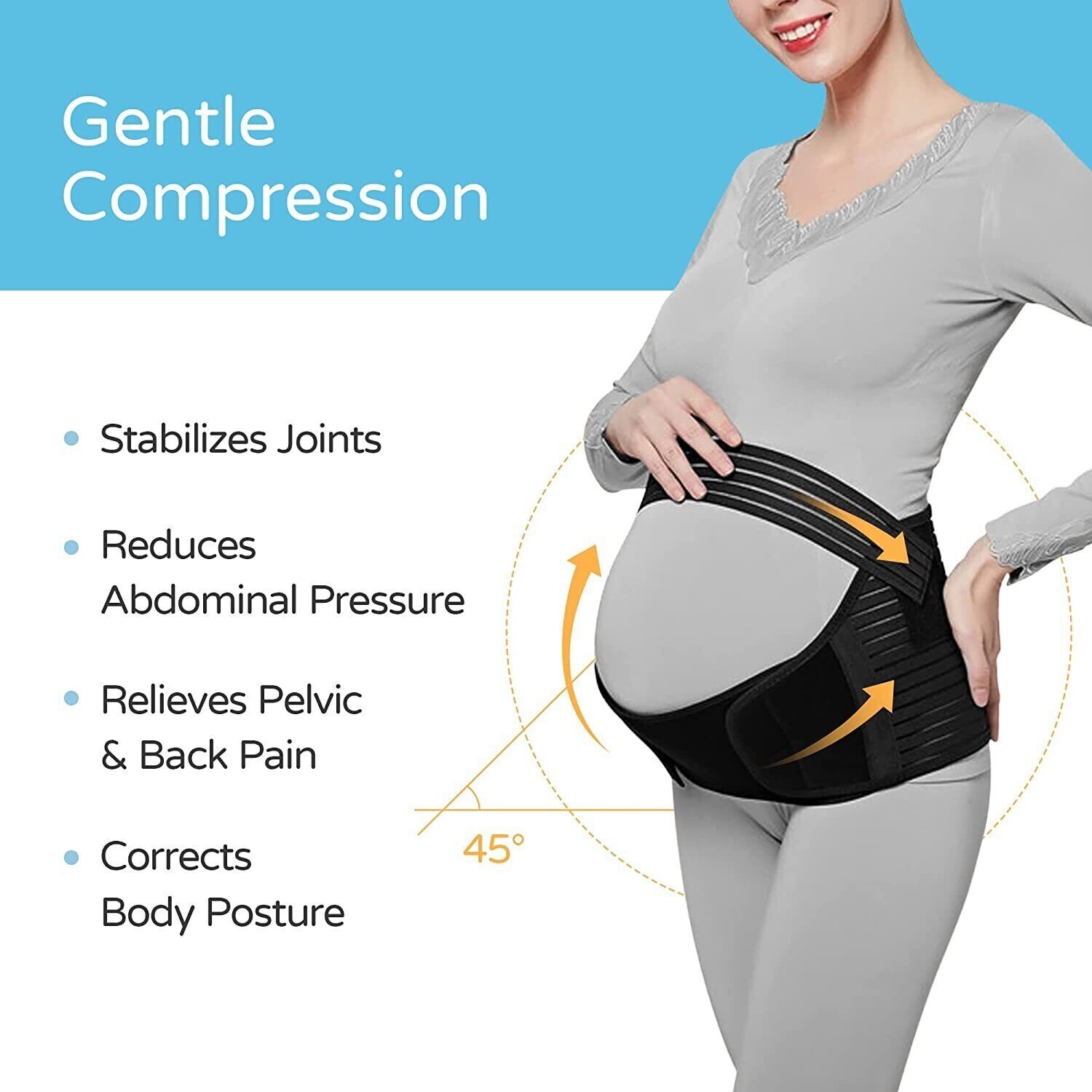 Maternity Band Abdomen Waist Back Support Belt Pregnancy Belly Brace Black (XXL)