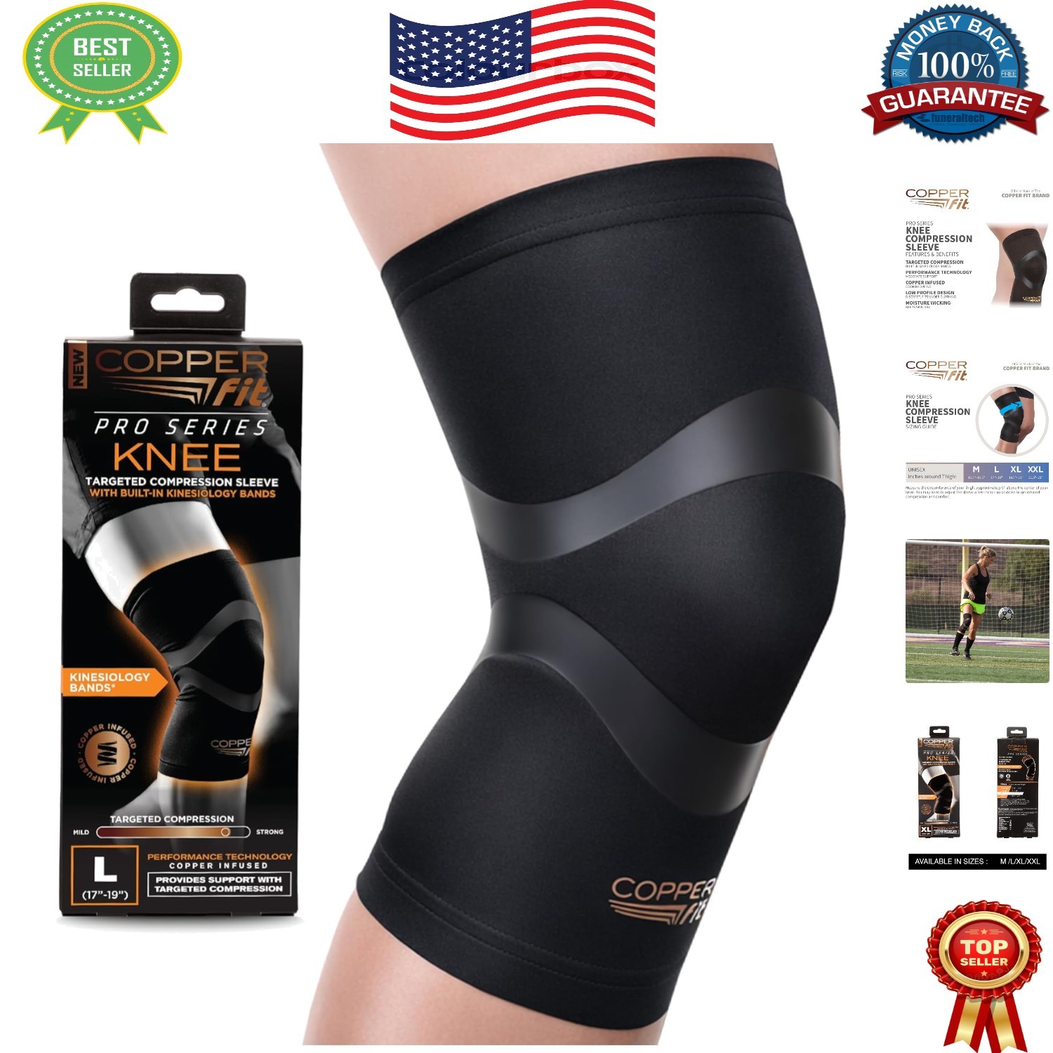 Pro Series Copper-Infused Knee Compression Sleeve – Lightweight Support for A…