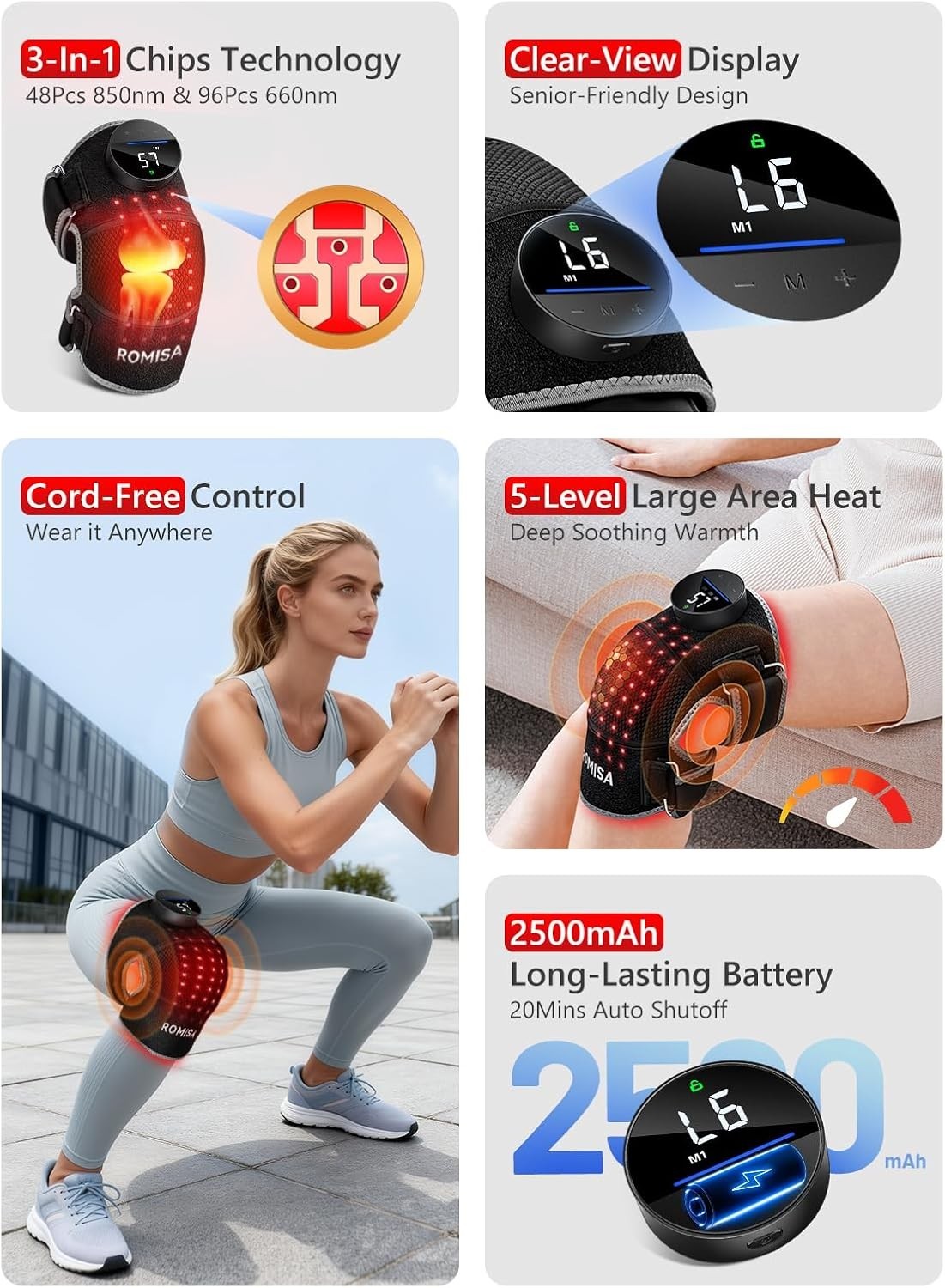 Intelligent Touchscreen Knee Massager: Heated Vibration & Cordless Relief
