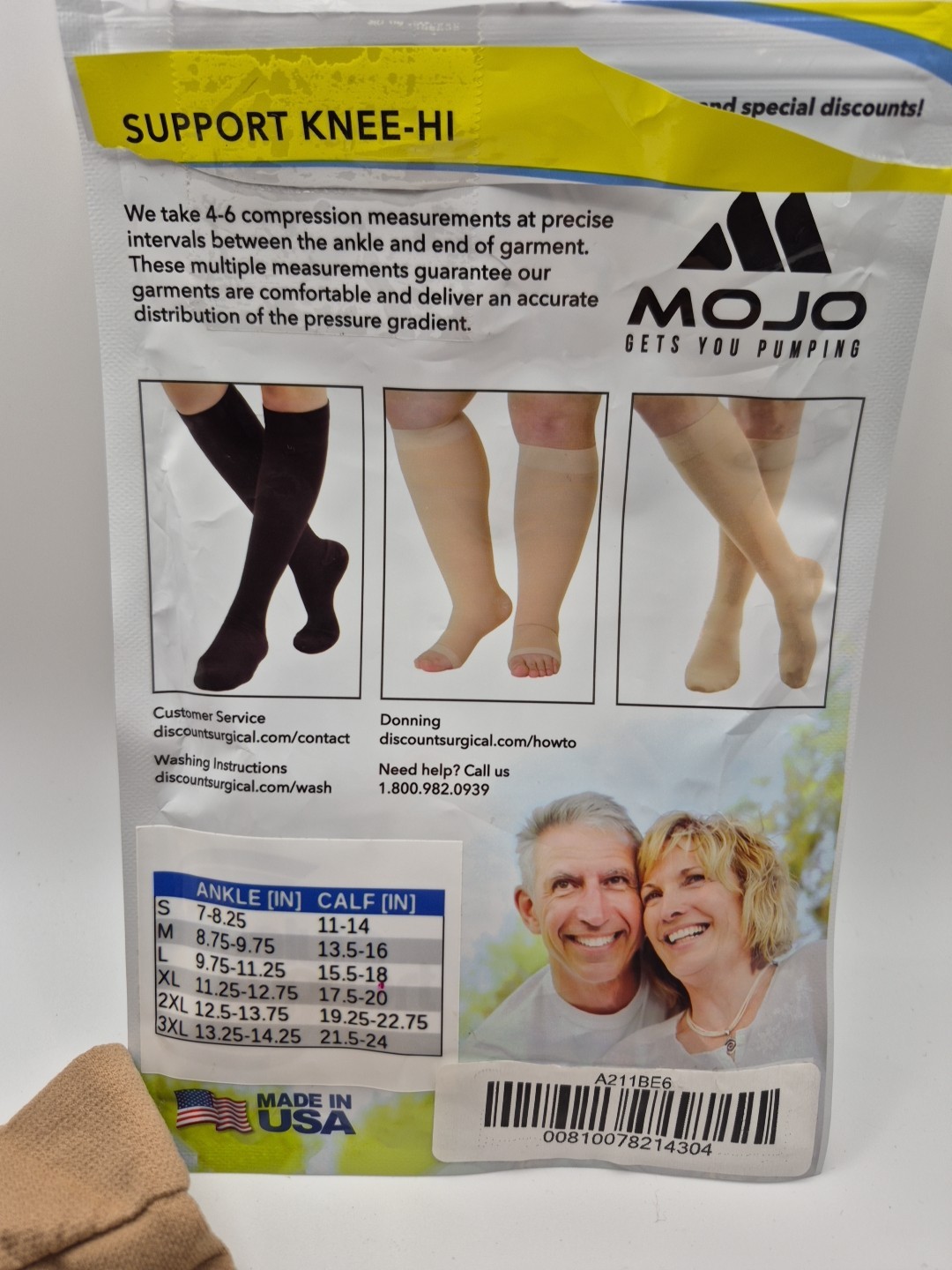 Mojo Compression Knee- Hi Stockings Open Toe 20-30mmHg Size 3XL Beige A211BE6