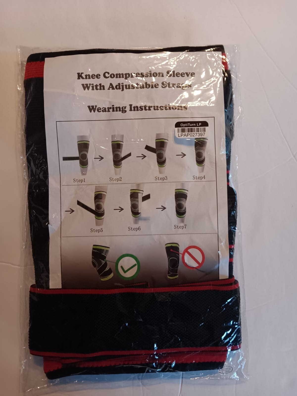 DCF Knee Compression Sleeve with Adjustable Straps Large Black With Red Trim