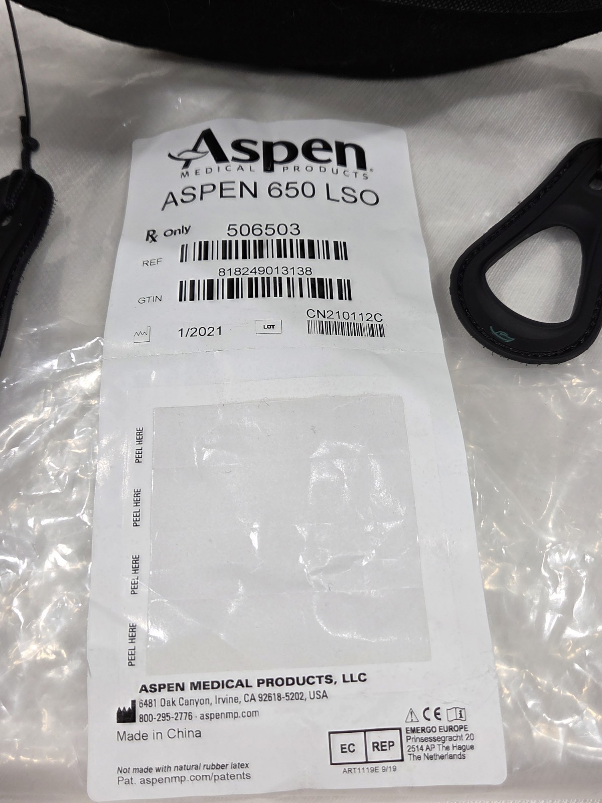 Aspen OTS 650 LSO Back Brace Lumbar Support Therapy Pack Adjustable