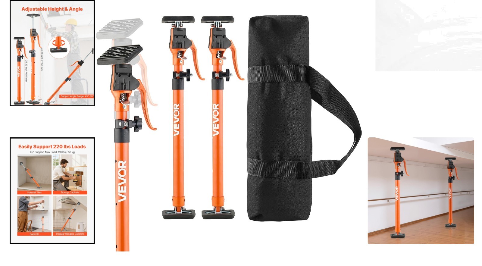 Versatile 2-Pack Cabinet Jack Poles, 25.4-45.3 Inch, Easy Setup for DIY Projects
