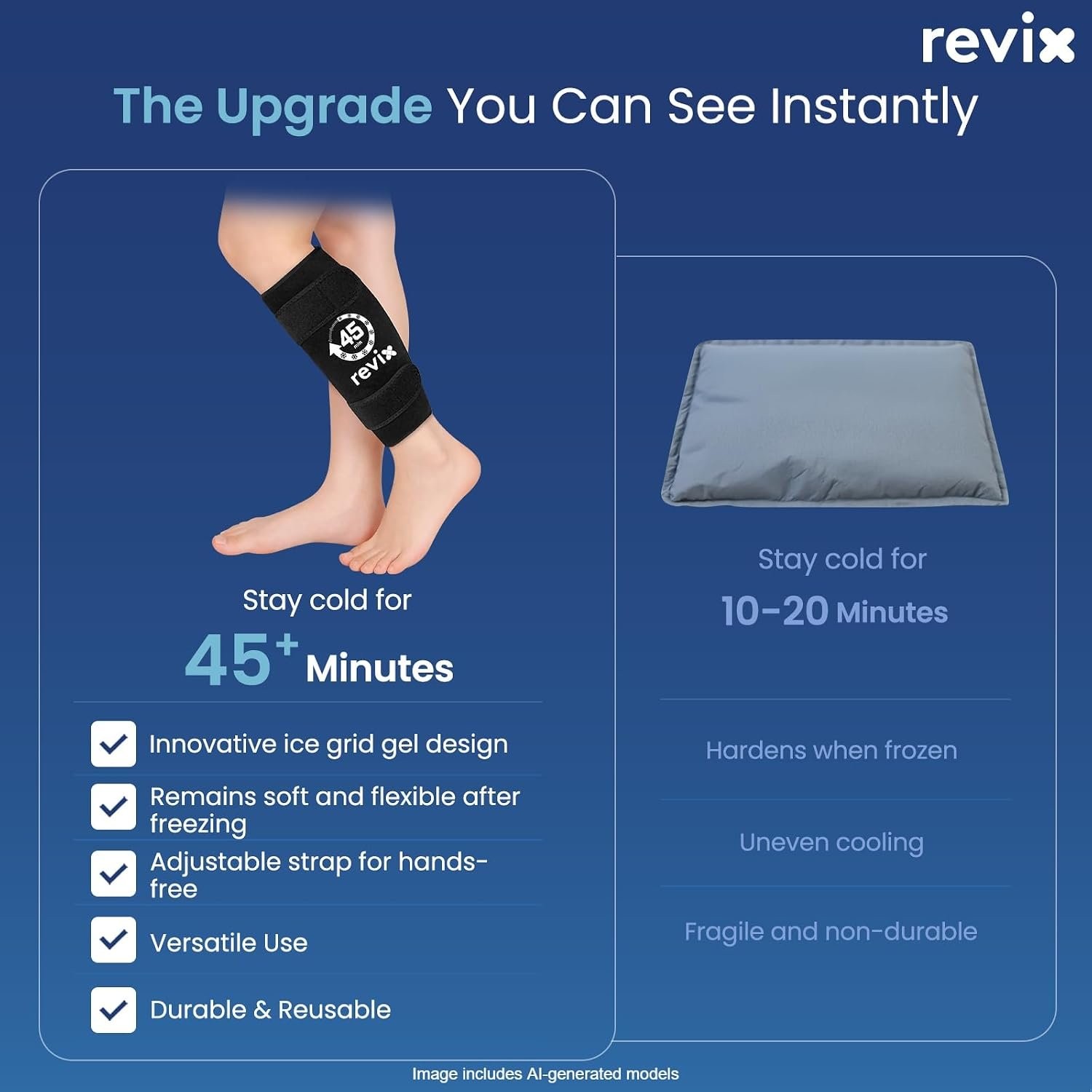 45-Min Long Lasting Ice Pack for Shin Splints Leg Calf Recovery Compression