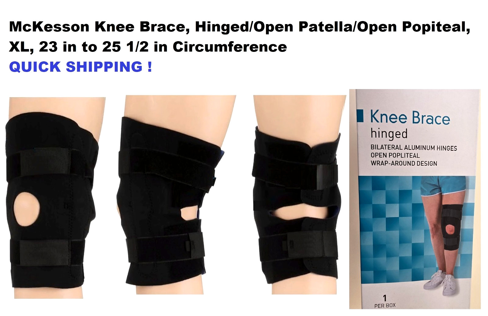 McKesson Open Patella Popiteal Hinged Knee Brace Black X Large 23-25.5″ XL NIB