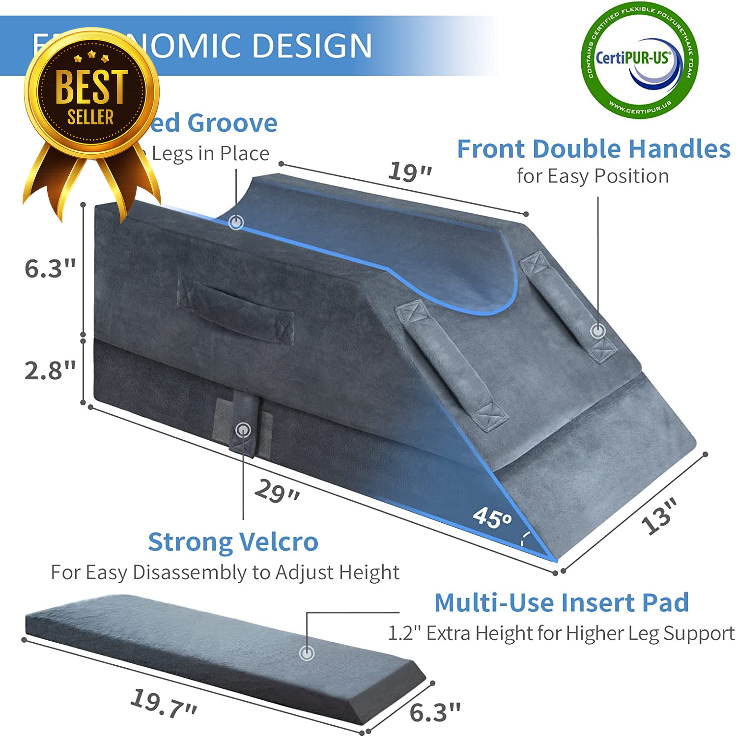 4 Height Adjustable Leg Elevation Pillow Memory Foam Leg Support Pillow for Slee